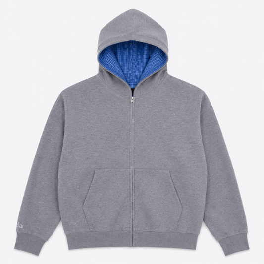 Plaid Hoodie - Grey